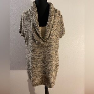 united states sweaters Beige and Black Marled Cowl Neck Short-Sleeve Sweater